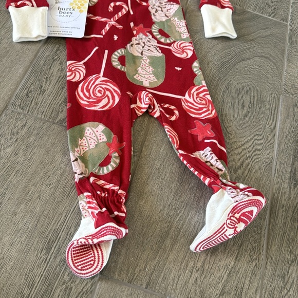 Burt’s bees baby organic cotton snug fit cocoa and candy footed pajamas red - Picture 8 of 8